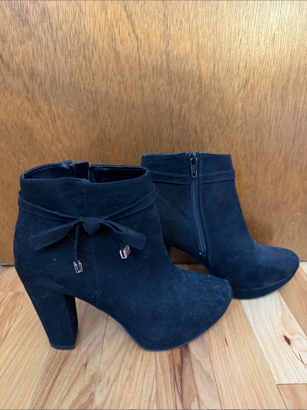 LC Lauren Conrad Black Suede Ankle Booties with Bow Accent